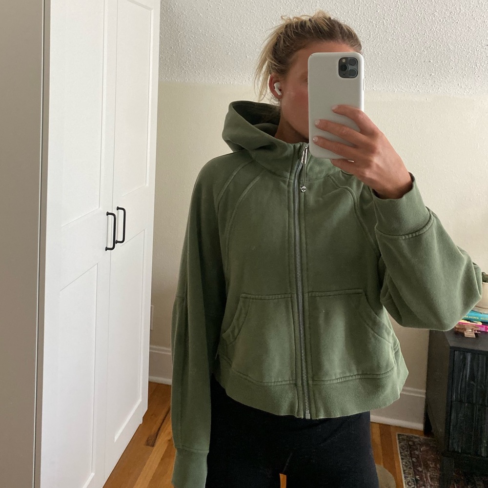 Olive green lululemon full zip scuba hoodie